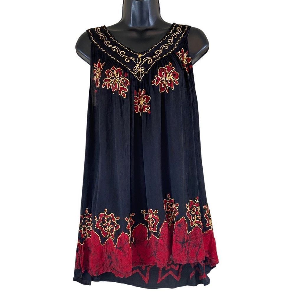 Embroidered Boho Tunic Tank-top